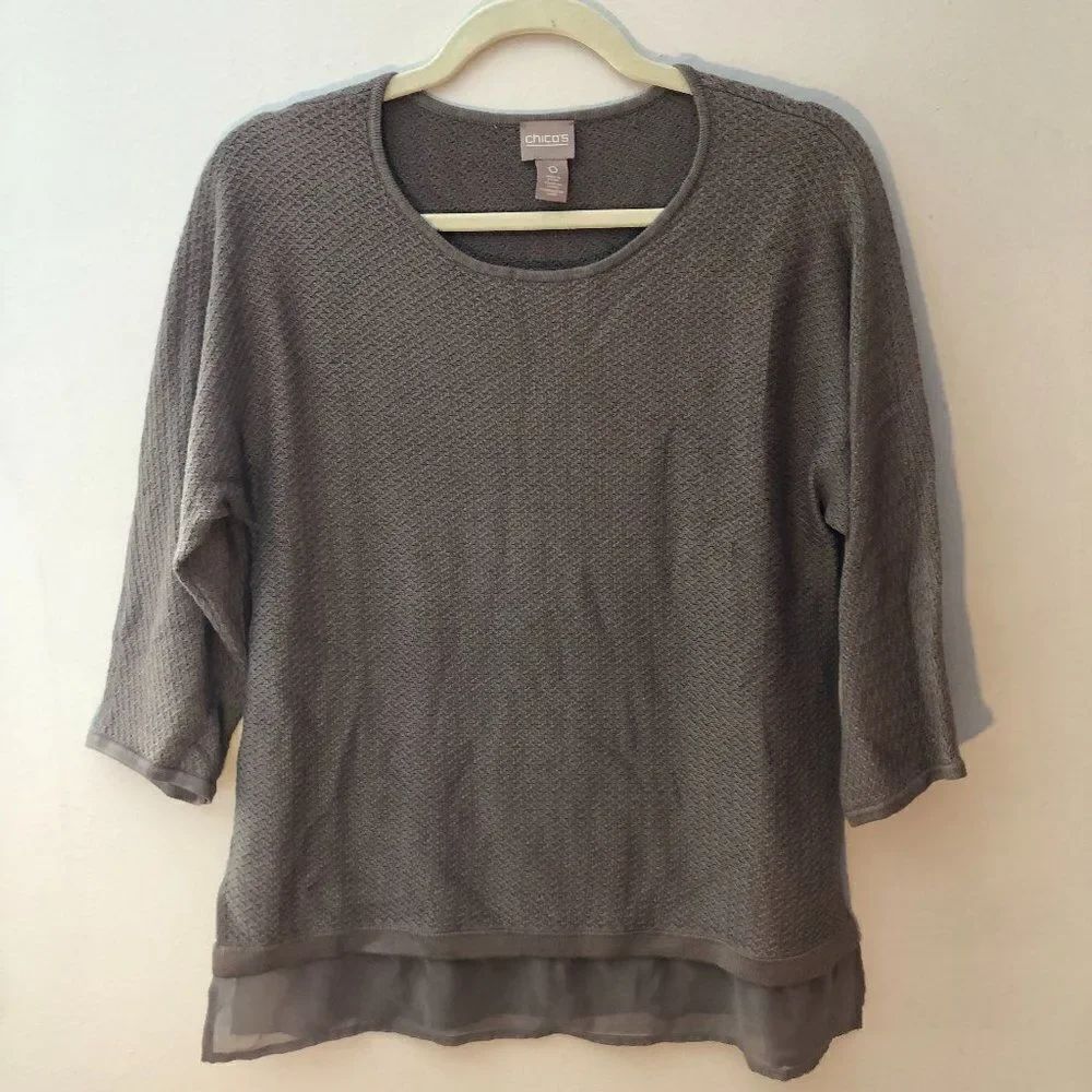 Chicos Womens Gray 3/4 Sleeve Pretty Layered Top Shirt Size 0.   KS